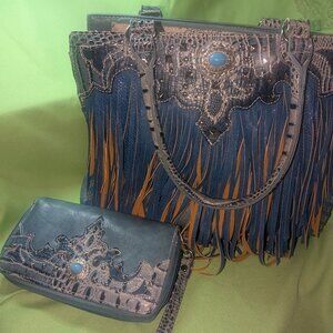 Cowgirl Trendy  real leather tote and matching wallet